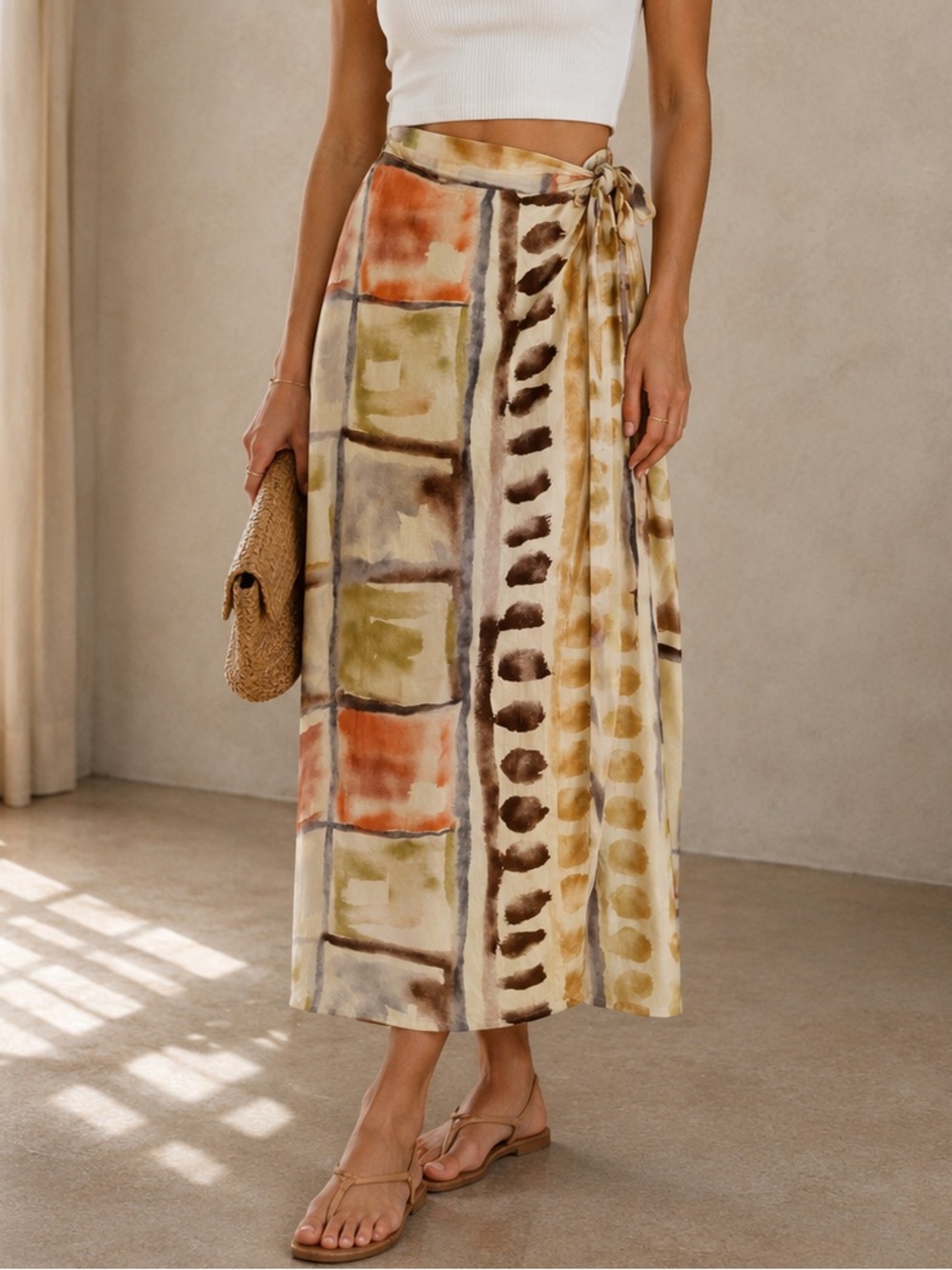Vtg Jams World Wrap Midi Skirt M in Earthtones 90s